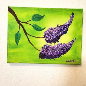 Purple Lilacs On 9X12" Canvas In Acrylics Signed by Artist design by ARTSHERPA